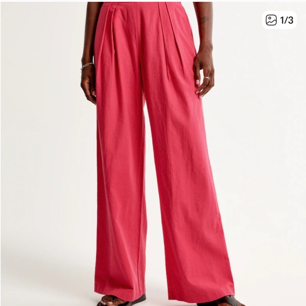 Abercrombie & Fitch Sloan Pink Linen Wide-Leg Pants